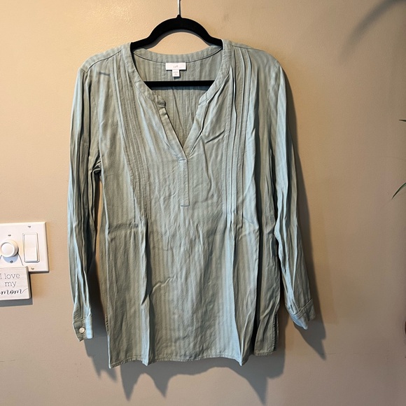 J. Jill 2-Tone Sage Green Subtle Stripe Print Rayon Top with Pintucking - Picture 8 of 13